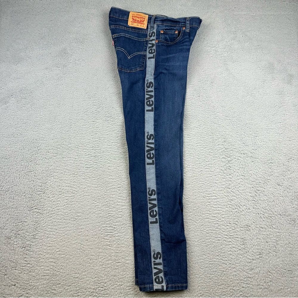 Levis 502 Jeans Womens 16 Regular Blue  Tapered Leg Stipe Logo Denim Prep 28x29* - Picture 5 of 16